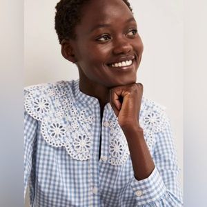 New w/tag Broderie Collar Shirt Boden gingham blouse